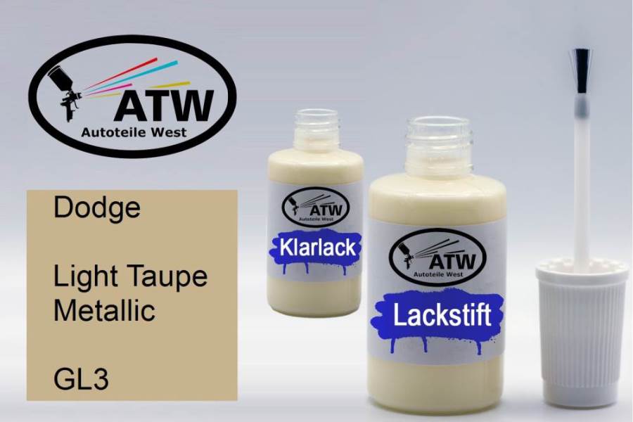 Dodge, Light Taupe Metallic, GL3: 20ml Lackstift + 20ml Klarlack - Set, von ATW Autoteile West.